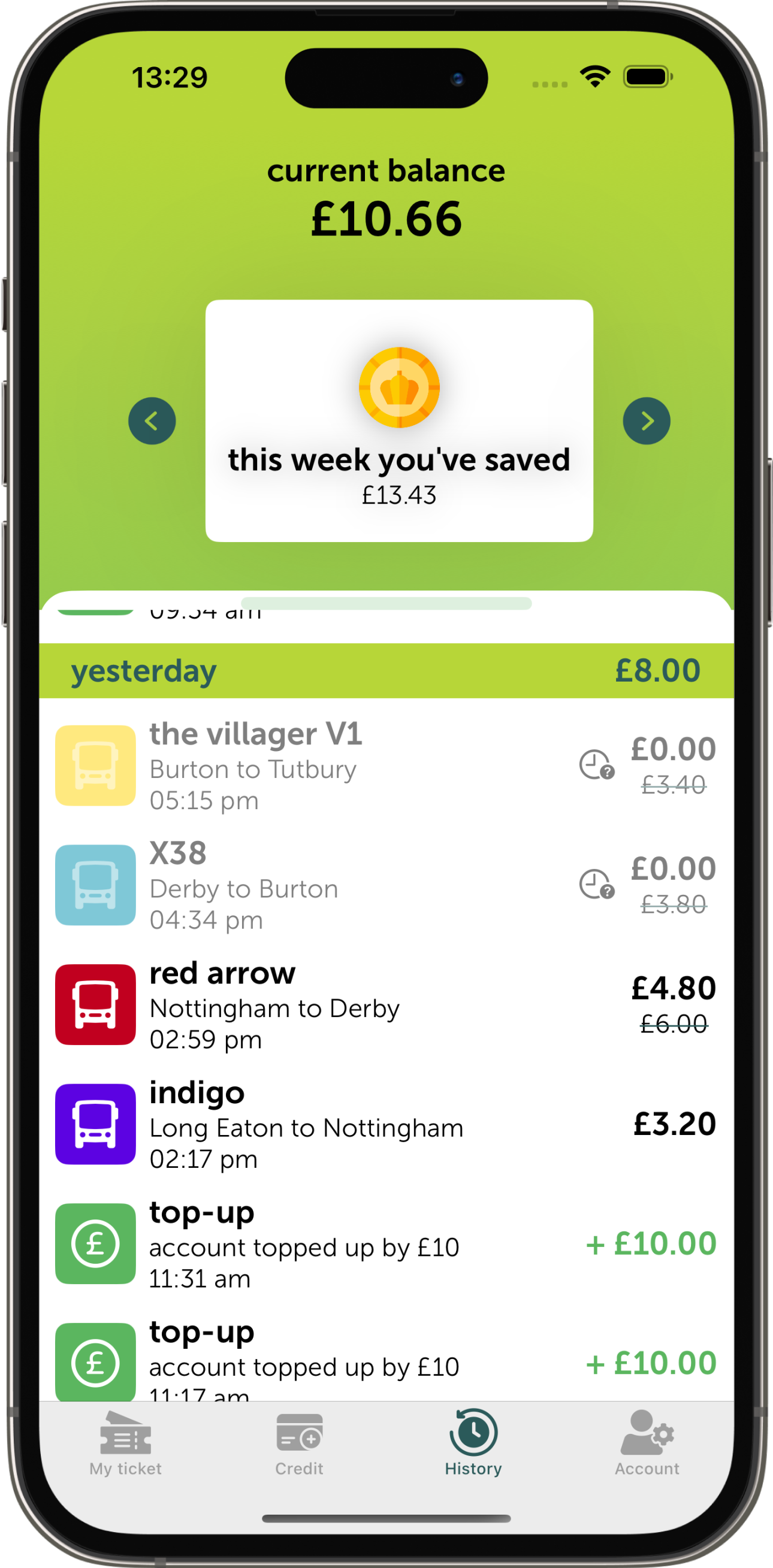 Mango history screen